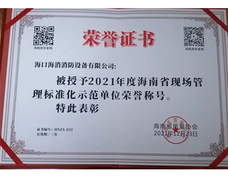 2021年度海南省现场管理标准化示范单位荣誉称号